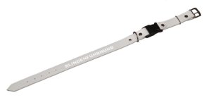 Collar with side release buckle, double leather, with imprint 45-55 cm / 25 mm white reflective